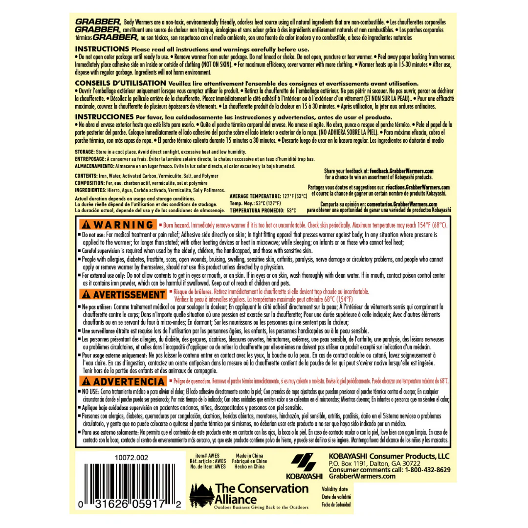 Grabber Body Warmer – 12 Hour Warmer w/Adhesive - Image 2