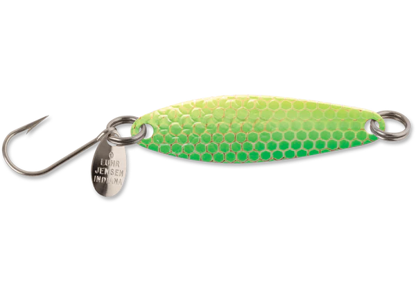 Luhr Jensen Needlefish Trolling Spoon - 1-1/2' - Green Hot Scale UV ZZZ